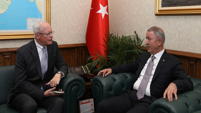Turkey’s defense minister Hulusi Akar and U.S.’ Syria envoy James Jeffrey