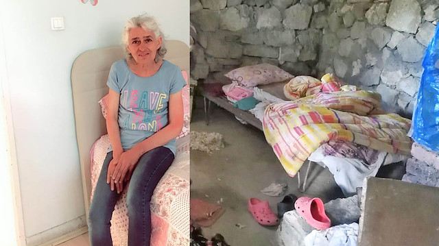 Zihinsel engelli kadının sol hali ve bulunmadan önce kilitli olarak yaşadığı yer.