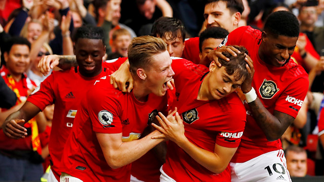 File photo: Manchester United's Daniel James celebrates scoring their fourth goal with Scott McTominay, Marcus Rashford and team mates