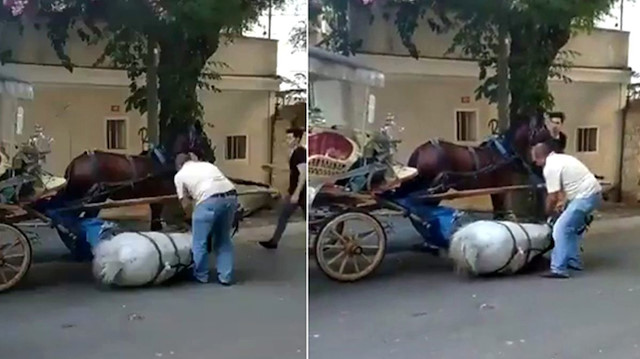 Faytoncu atın yere yığılmasına aldırmadan tekrar ayağa kaldırmaya çalıştı.