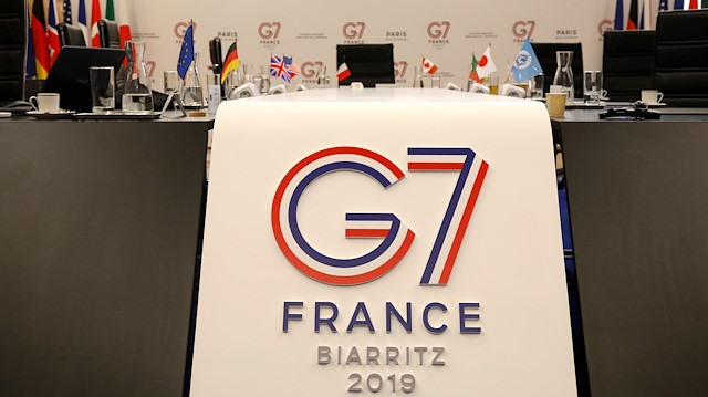 The logo of the upcoming August 2019 G7 Summit in Biarritz is seen during the Interior ministers of G7 nations meeting in Paris, France, April 5, 2019. 