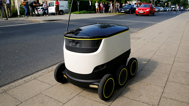 A Starship Technologies commercial delivery robot 