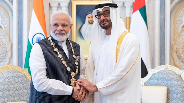 Hindistan Başbakanı Narendra Modi ve Abu Dabi Veliaht Prensi Şeyh Muhammed bin Zayid Al Nahyan.