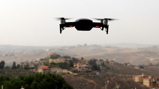 A drone flies in Nabatieh area, Lebanon 