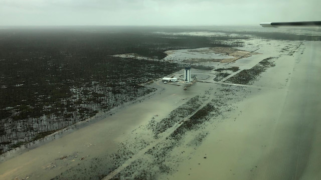 An aerial view shows the Marsh Harbour Airport after hurricane Dorian hit the Abaco Islands in the Bahamas, September 3, 2019.