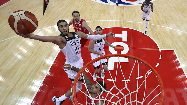 Basketball - FIBA World Cup - First Round - Group E - United States v Turkey - Shanghai Oriental Sports Center, Shanghai, China - September 3, 2019 Jayson Tatum of the U.S. in action Lintao Zhang/Pool via REUTERS

