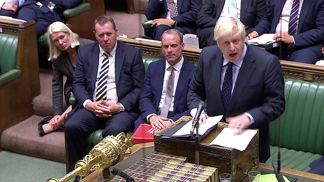 British Prime Minister Boris Johnson speaks in Parliament in London, Britain.