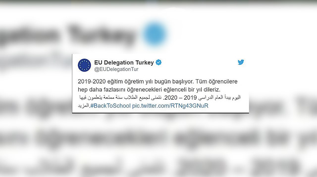 AB Türkiye Delegasyonu tarafından paylaşılan mesaj