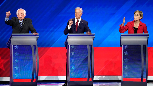 Senator Bernie Sanders, former Vice President Joe Biden and Senator Elizabeth Warren (L-R) participate in the 2020 Democratic U.S. presidential debate in Houston, Texas, U.S. September 12, 2019.