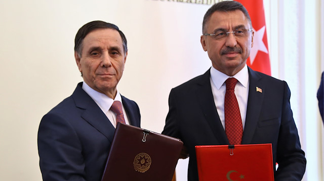Azerbaijan Prime Minister Novruz Memmedov with Turkish Vice President Fuat Oktay 