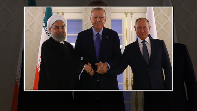 Hasan Ruhani (sol) Recep Tayyip Erdoğan (orta) Vladimir Putin (sağ)