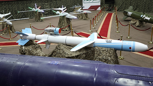 Missiles and drone aircraft are seen on display at an exhibition at an unidentified location in Yemen in this undated handout photo released by the Houthi Media Office on September 17, 2019. Houthi Media Office/