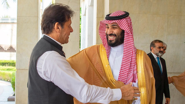 Pakistan's Prime Minister Imran Khan is welcomed by Saudi Arabia's Crown Prince Mohammed bin Salman in Jeddah, Saudi Arabia, September 19, 2019