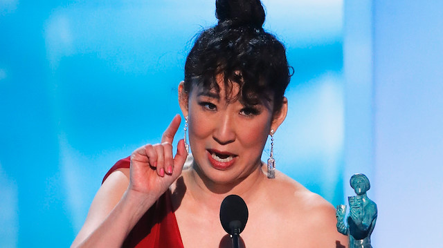25th Screen Actors Guild Awards - Show - Los Angeles, California, U.S., January 27, 2019 - Actor Sandra Oh reacts after winning Outstanding Performance by a Female Actor in a Drama Series for her work in Killing Eve. REUTERS/Mike Blake

