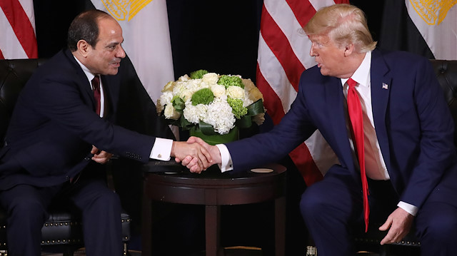 U.S. President Donald Trump greets Egypt's President Abdel Fattah el-Sisi during a bilateral meeting on the sidelines of the annual United Nations General Assembly meeting in New York City, New York, U.S., September 23, 2019. REUTERS/Jonathan Ernst  