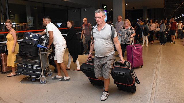 British tourists in Turkey's Mugla wait at Dalaman Airport in Mugla, Turkey