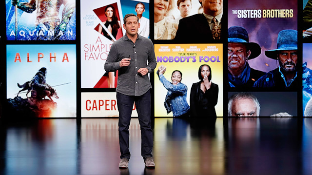 File photo: Peter Stern, VP Services for Apple, speaks during an Apple special event at the Steve Jobs Theater in Cupertino, California, U.S., March 25, 2019