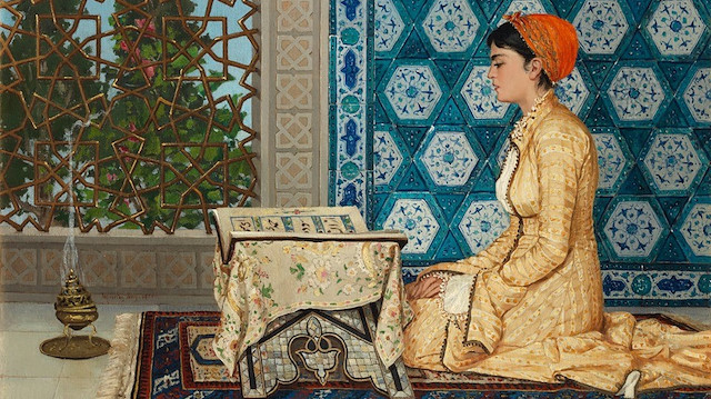 Girl Reading the Quran painting