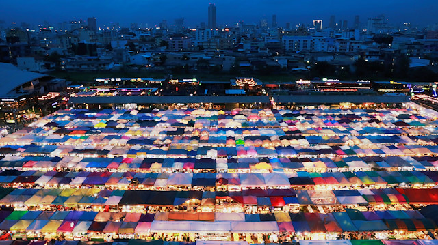 General view of the Train Night Market Ratchada in Bangkok, Thailand.