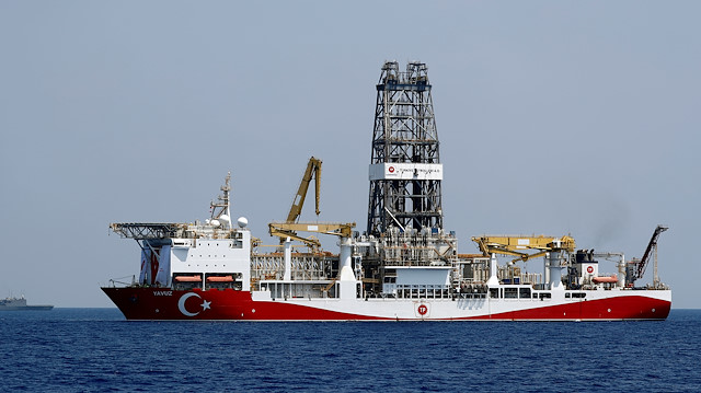  Turkish drilling vessel Yavuz is escorted by Turkish Navy frigate TCG 