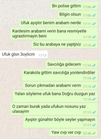 Aracını kiraya verip parasını alamayan vatandaşın şirket yetkilileri ile yaptığı yazışmanın ekran görüntüsü.