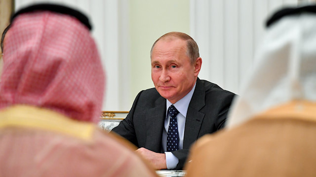 Russian President Vladimir Putin attends a meeting with Saudi Crown Prince Mohammed bin Salman at the Kremlin in Moscow, Russia 