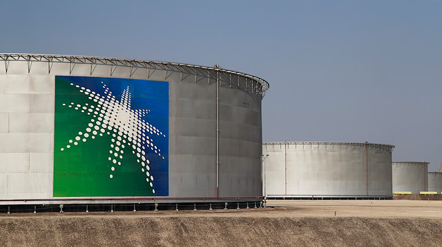 File photo: A view shows branded oil tanks at Saudi Aramco oil facility in Abqaiq