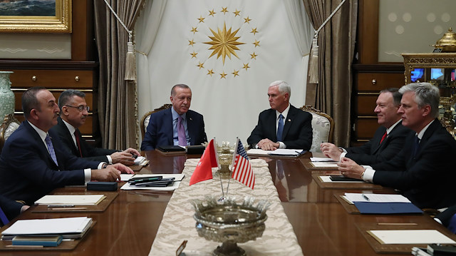 Cumhurbaşkanı Erdoğan'ın ABD Başkan Yardımcısı Pence ile bir araya geldiği toplantı.