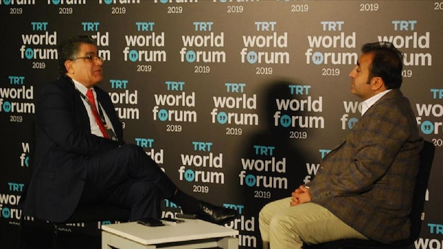 Ghassan Hitto speaks to Anadolu Agency reporter during TRT World Forum in Istanbul, Oct. 22, 2019.