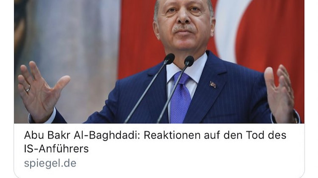 Dergi Bağdadi'nin ölüm haberini Erdoğan'ın fotoğrafıyla duyurdu.