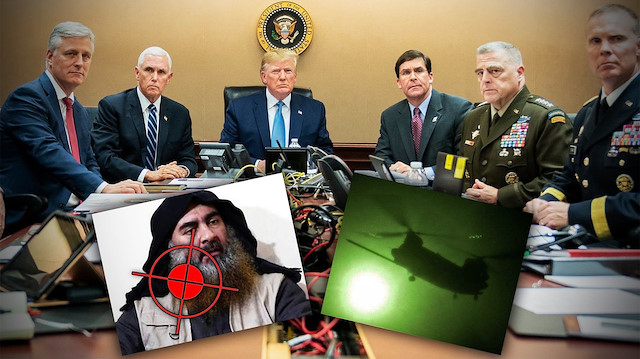 ABD Başkanı Trump ve ekibinin Bağdadi'nin öldürülmesini izlerken çekilen fotoğraf.