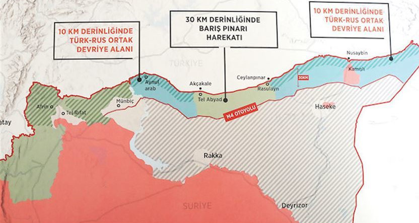 ABD ve Rusya ile sağlanan mutabakat sonrası Suriye'nin kuzeyinin güncel haritası.