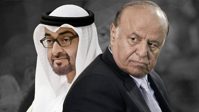 صورة الرئيس اليمني (يمين) وصورة الرئيس الأماراتي (يسار)