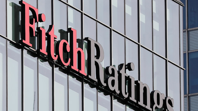FILE PHOTO: The Fitch Ratings logo is seen at their offices at Canary Wharf financial district