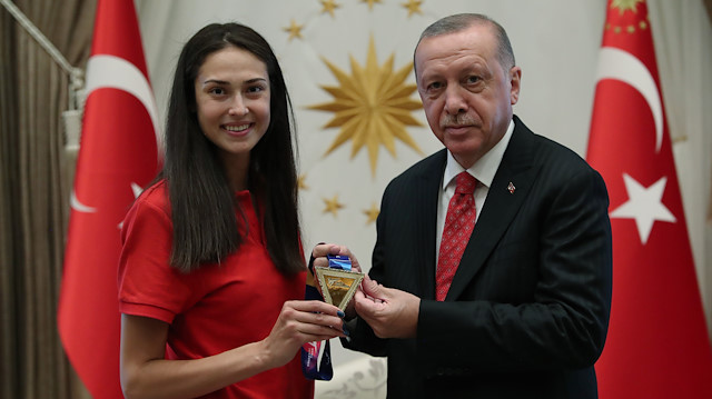 Turkish President Recep Tayyip Erdogan receives Irem Yaman

