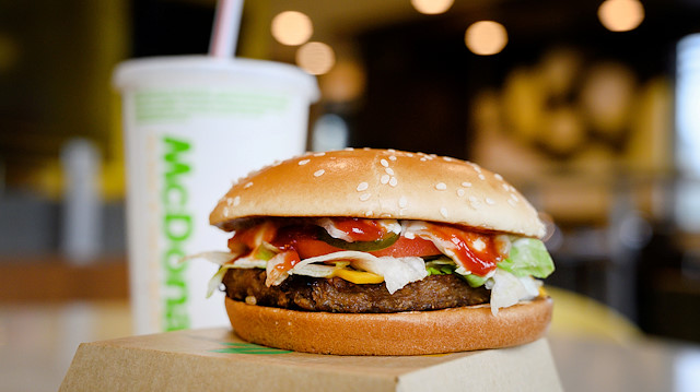 FILE PHOTO: A McDonald's "PLT" burger with a Beyond Meat plant-based patty at one of 28 test restaurant locations in London, Ontario, Canada October 2, 2019. REUTERS/Moe Doiron