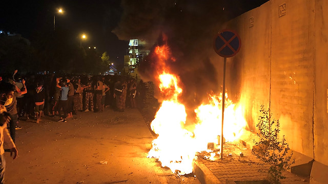 File photo: Demonstrators set fire in front of the Iranian consulate, as they gather during ongoing anti-government protests in Kerbala, Iraq November 3, 2019