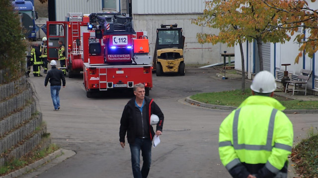 Firefighters arrive at the scene after an explosion at the Teutschenthal mine near Halle, Germany  