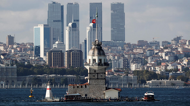 Maiden's Tower, an islet on the Bosphorus which dates back to 341 B.C., is pictured