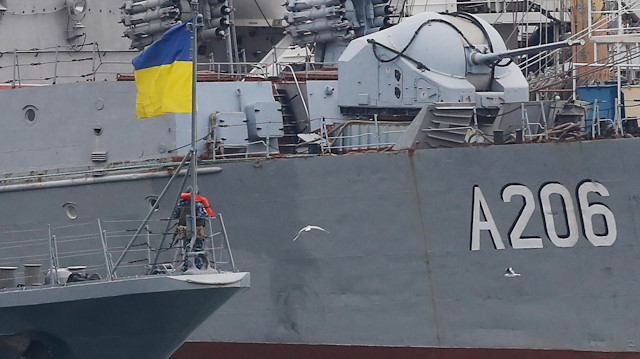 Ukrainian navy vessels are docked in the Black Sea port of Odessa