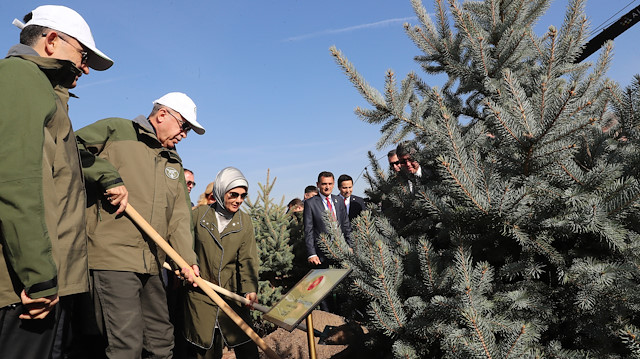 File photo: Turkish President Recep Tayyip Erdoğan and his wife Emine Erdoğan attend the massive forestation campaign with over 11 million saplings to be planted simultaneously across Turkey under the coordination of Turkish Agriculture and Forest Ministry, at Cakirlar-Batikent Neighbourhood in Yenimahalle district in Ankara, Turkey