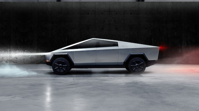 The Cybertruck, Tesla's first electric pickup truck, is seen in this undated handout picture released by the company