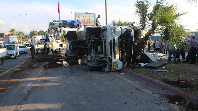 Çöp yüklü tır palmiyelere çarparak durabildi.