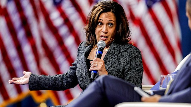 FILE PHOTO: U.S. Democratic presidential candidate Sen. Kamala Harris (D-CA) responds to a question during a forum held by gun safety organizations the Giffords group and March For Our Lives in Las Vegas, Nevada, U.S. October 2, 2019. REUTERS/Steve Marcus/File Photo

