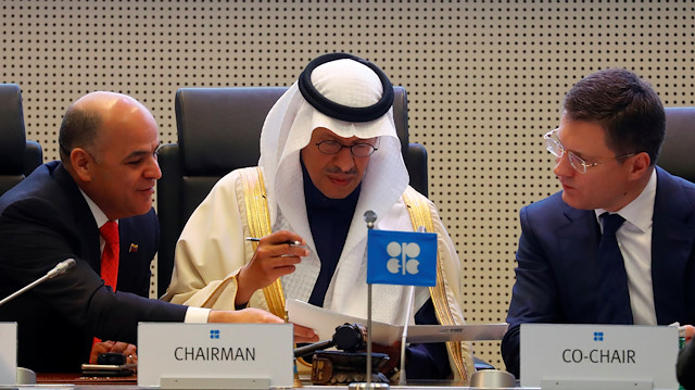 Venezuela's Oil Minister Manuel Quevedo, Saudi Arabia's Minister of Energy Prince Abdulaziz bin Salman Al-Saud and Russia's Energy Minister Alexander Novak are seen at the beginning of an OPEC and NON-OPEC meeting in Vienna, Austria December 6, 2019.