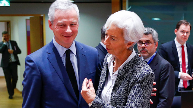 European Central Bank (ECB) President Christine Lagarde and French Finance Minister Bruno Le Maire speak as they attend a Euro zone finance ministers meeting in Brussels, Belgium, December 4, 2019. REUTERS/Francois Lenoir

