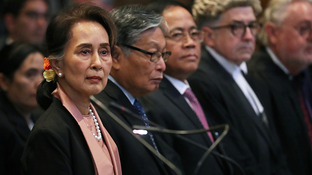 Myanmar's leader Aung San Suu Kyi attends a hearing in a case filed by Gambia against Myanmar alleging genocide against the minority Muslim Rohingya population, at the International Court of Justice (ICJ) in The Hague, Netherlands December 10, 2019.