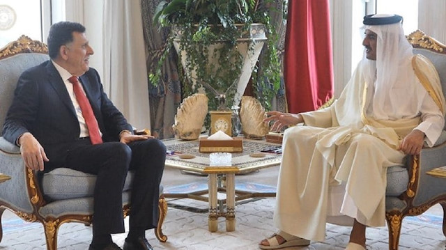 Katar Emiri Şeyh Temim bin Hamed Al Sani ile Libya Ulusal Mutabakat Hükümeti Konsey Başkanı Fayiz es-Serrac
