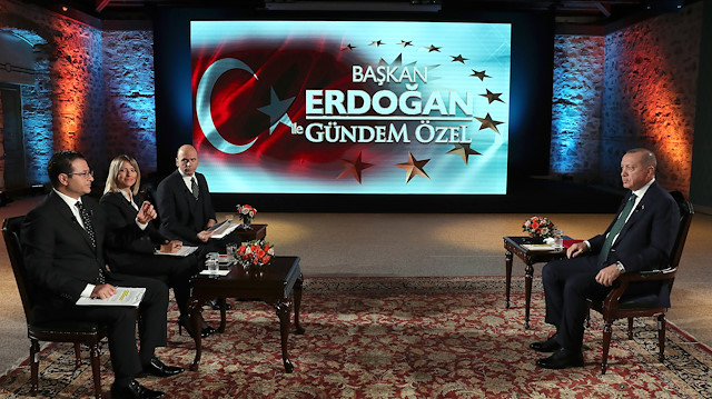 Turkish President Recep Tayyip Erdoğan in a televised interview