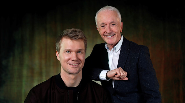 Cast members Joonas Suotamo (L) and Anthony Daniels pose for a portrait while promoting the film "Star Wars: The Rise of Skywalker" in Pasadena, California, U.S., December 3, 201